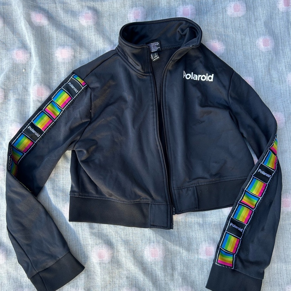 Polaroid cropped track jacket with Rainbow Accents‎